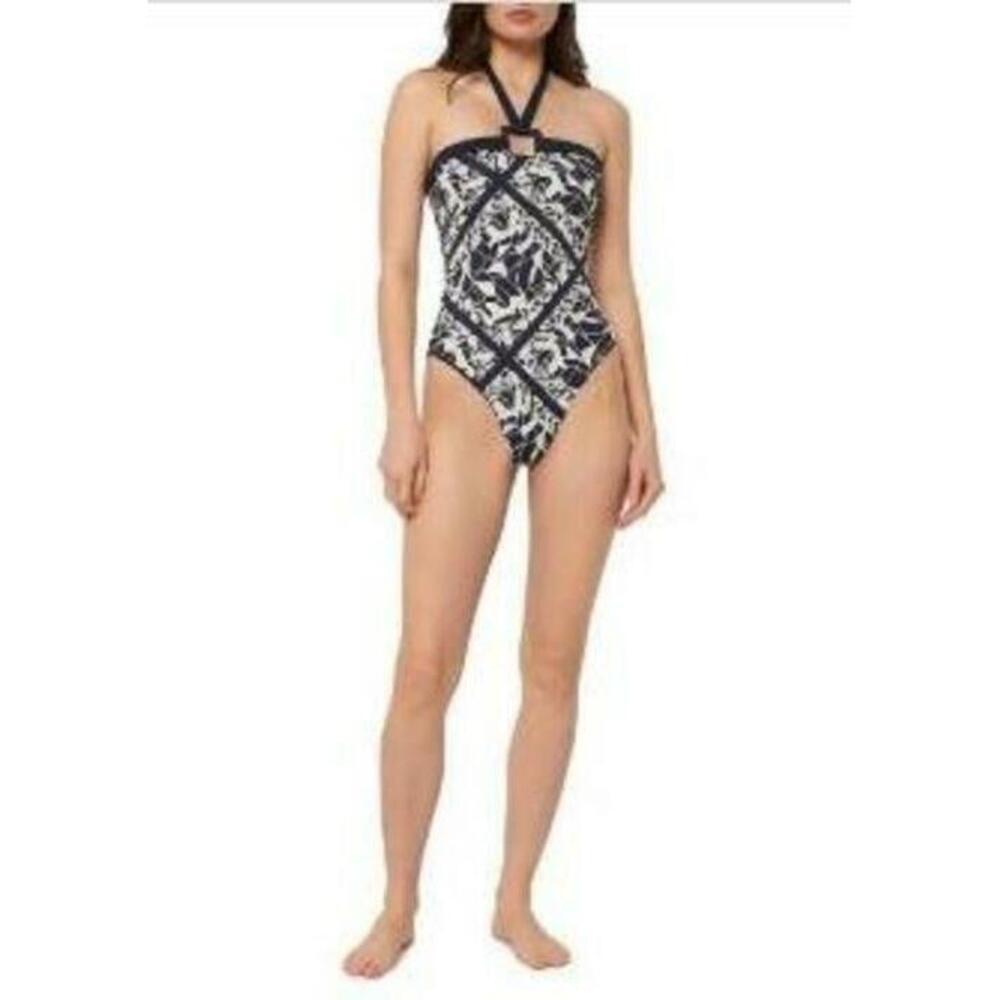 Onia Poppy Halterneck Print One Piece Swimsuit Navy/White S Missing Strap